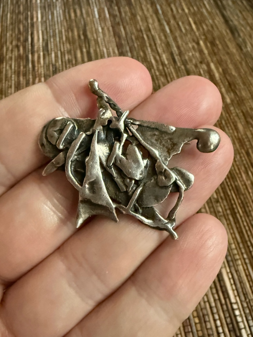 Brutalist Silver Brooch Artisan Mid Century Modern Modernist